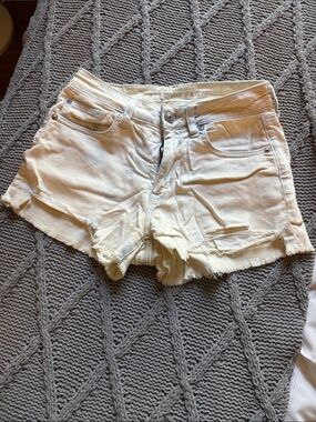 AMERICAN EAGLE Light Blue and White Denim Cutoff Jean Shorts